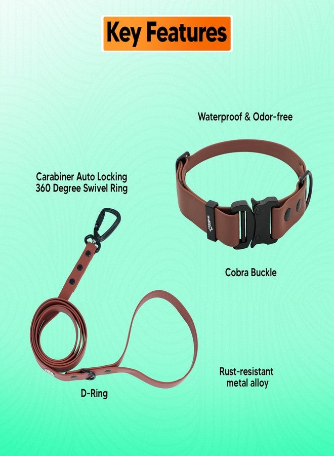 ADIL'S Adil’S Waterproof Leash and Collar Combo Set - Adjustable & Breathable Biothane Collar with Leash Suitable for Medium & Large Size Dogs (Lease 5Ft),Chestnut, M - Image 3